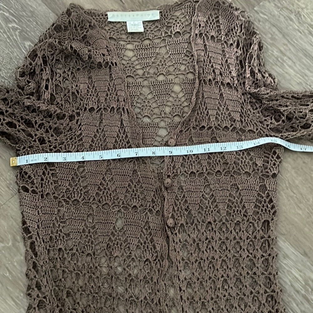 VTG Bette Paige,Crochet Long Duster in Walnut, Cardigan,Boho,Rare, EUC, Size L - Picture 11 of 14